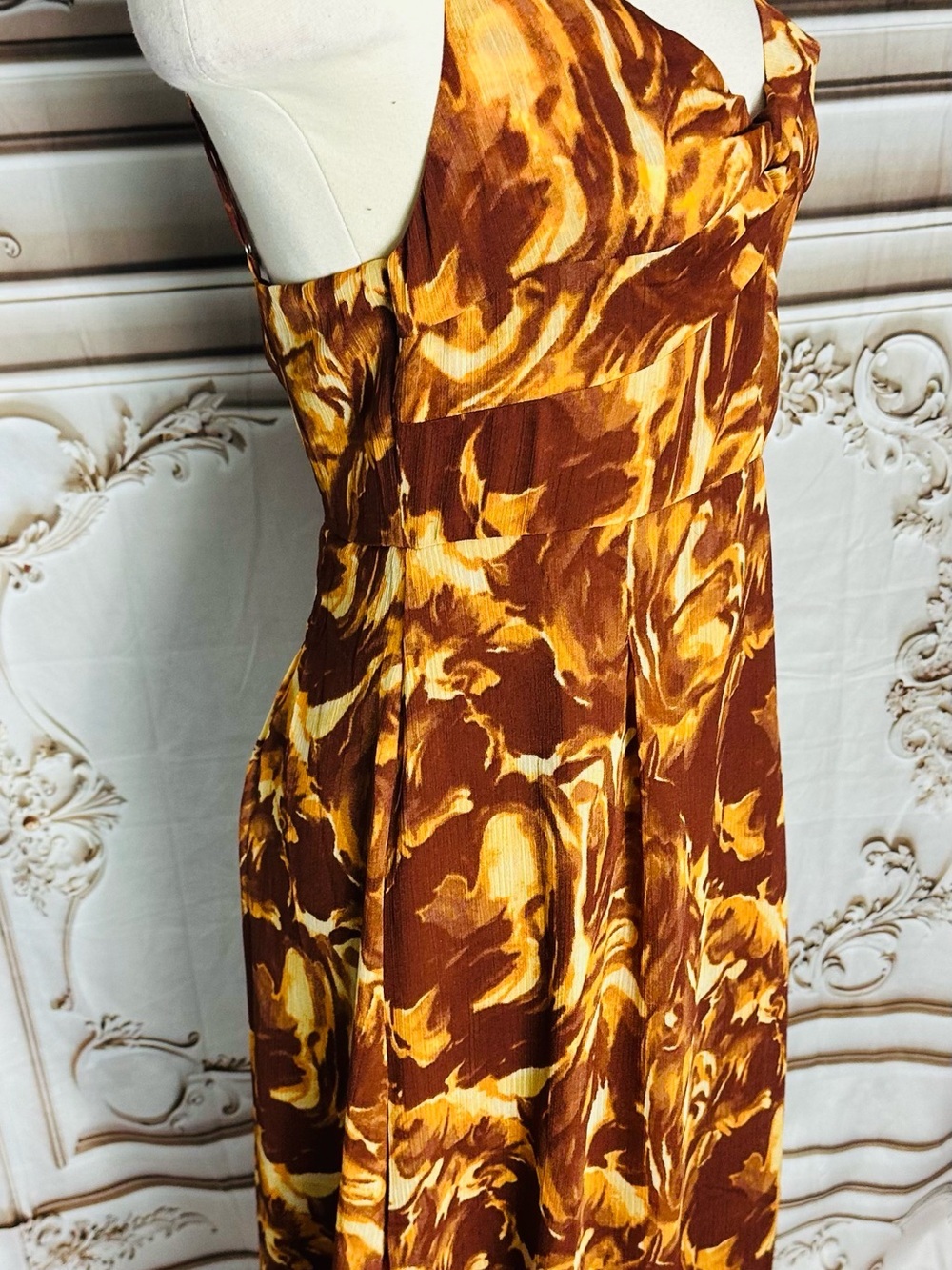 Brown Floral Maxi Slip Dress with Twisted Bodice - Picture 3 of 12